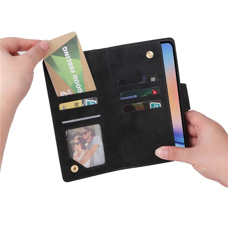 Per Samsung Galaxy A35 5G Custodia in pelle Rivet Decor Wallet Flip Phone Cover - Nero
