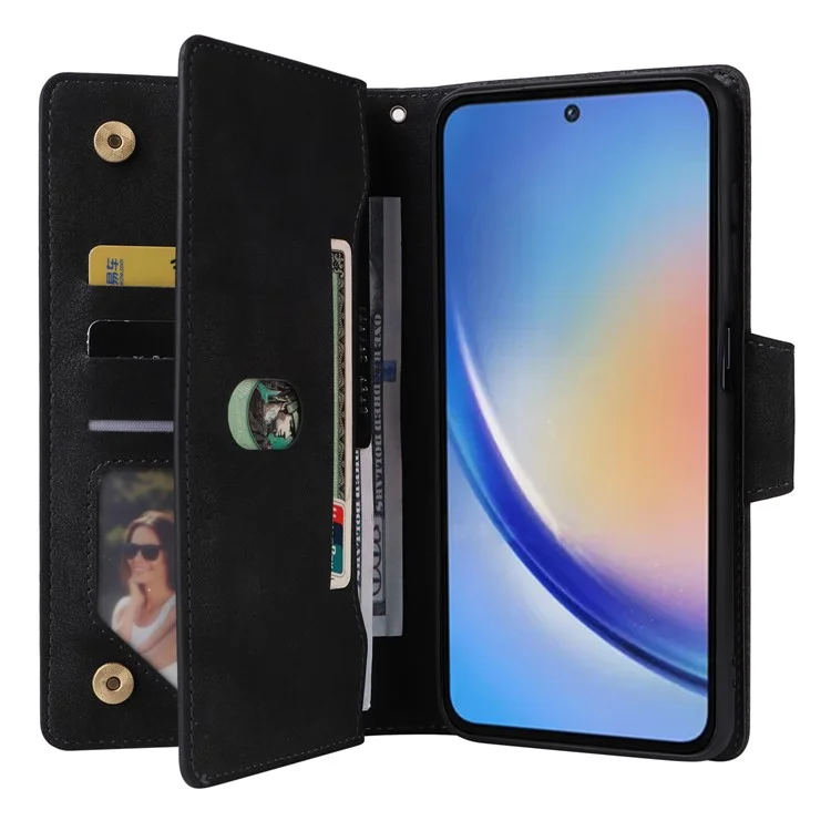 Per Samsung Galaxy A35 5G Custodia in pelle Rivet Decor Wallet Flip Phone Cover - Nero