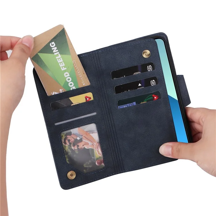 Для Xiaomi Redmi Note 13 4G Phone Wallet Case Rivet Decor Leather Stand Cover - Blue