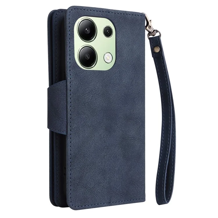 Для Xiaomi Redmi Note 13 4G Phone Wallet Case Rivet Decor Leather Stand Cover - Blue