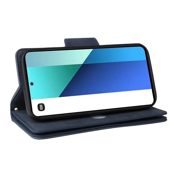Для Xiaomi Redmi Note 13 4G Phone Wallet Case Rivet Decor Leather Stand Cover - Blue
