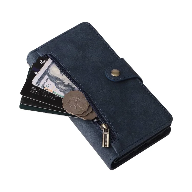 Для Xiaomi Redmi Note 13 4G Phone Wallet Case Rivet Decor Leather Stand Cover - Blue