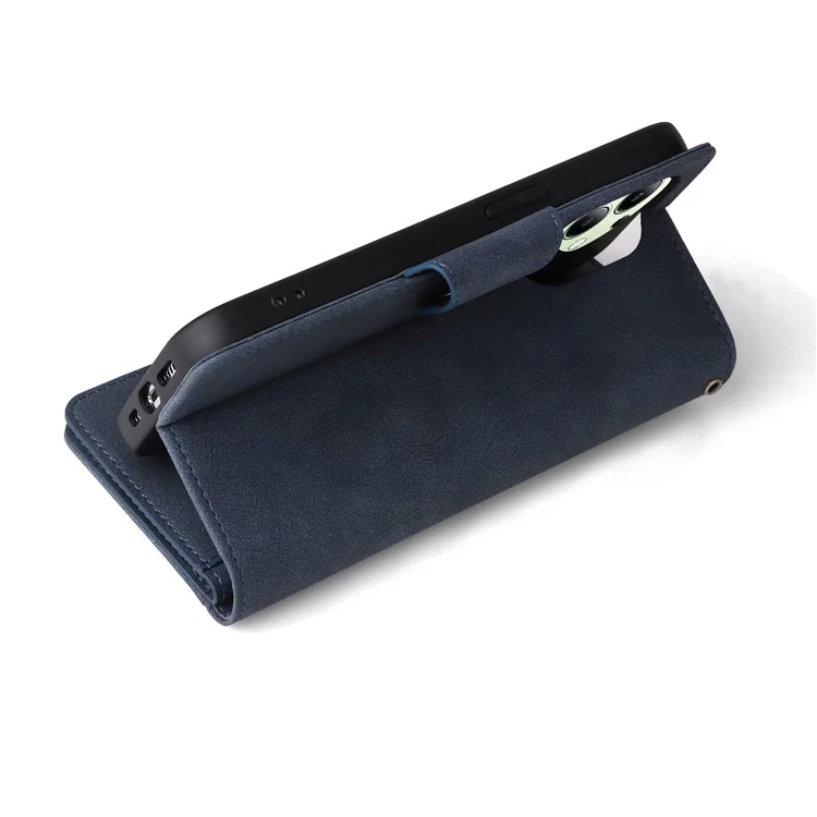 Для Xiaomi Redmi Note 13 4G Phone Wallet Case Rivet Decor Leather Stand Cover - Blue