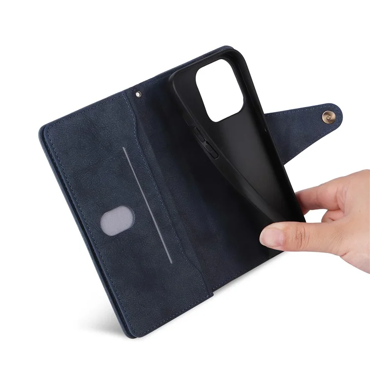 Для Xiaomi Redmi Note 13 4G Phone Wallet Case Rivet Decor Leather Stand Cover - Blue