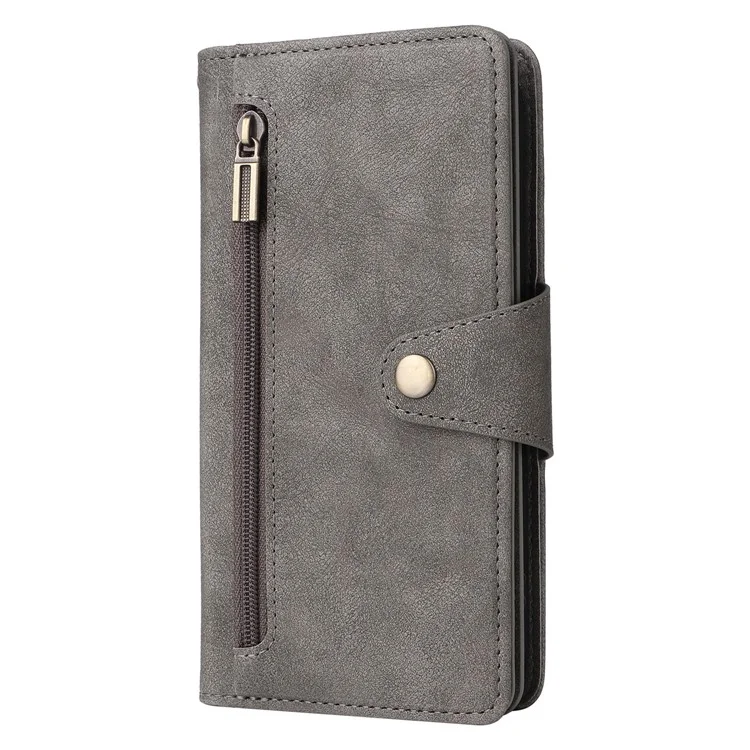 For Xiaomi Redmi Note 13 Pro 4G / Poco M6 Pro 4G Case Leather Wallet Phone Cover Rivet Decor - Grey