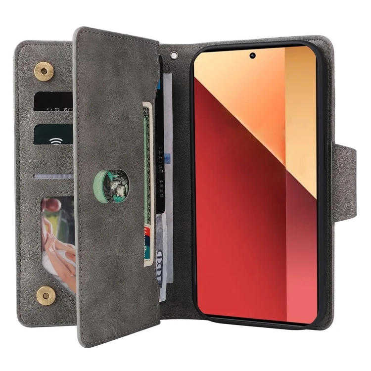 For Xiaomi Redmi Note 13 Pro 4G / Poco M6 Pro 4G Case Leather Wallet Phone Cover Rivet Decor - Grey
