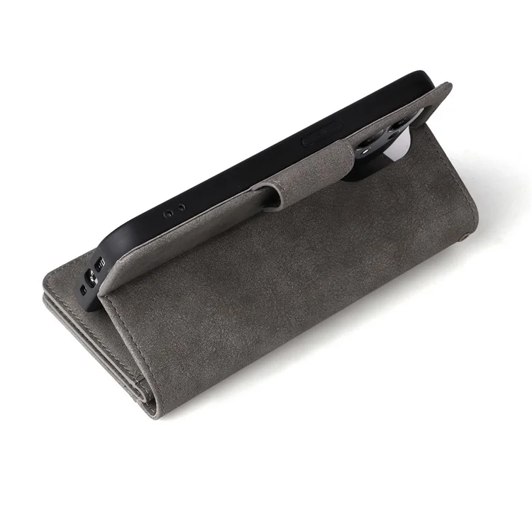 For Xiaomi Redmi Note 13 Pro 4G / Poco M6 Pro 4G Case Leather Wallet Phone Cover Rivet Decor - Grey