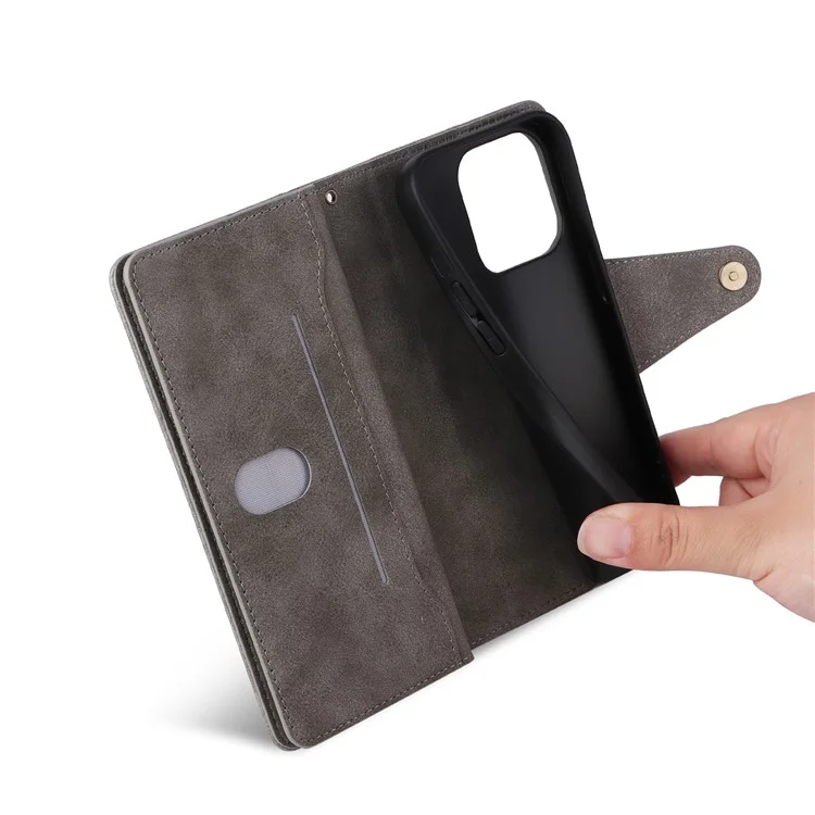 For Xiaomi Redmi Note 13 Pro 4G / Poco M6 Pro 4G Case Leather Wallet Phone Cover Rivet Decor - Grey