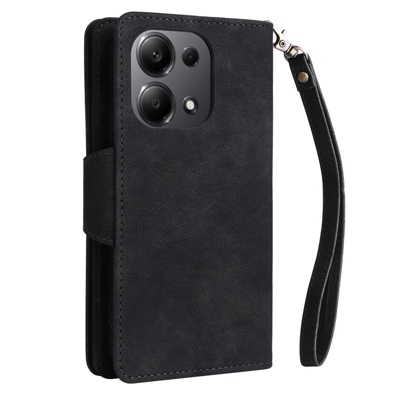 For Xiaomi Redmi Note 13 Pro 4G / Poco M6 Pro 4G Case Leather Wallet Phone Cover Rivet Decor - Black