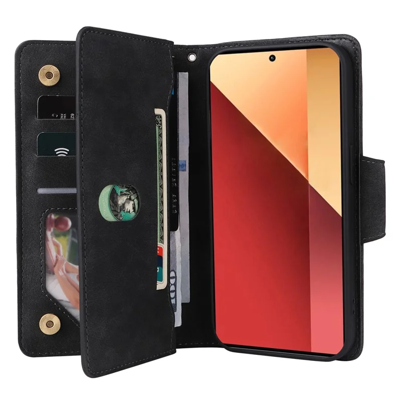 For Xiaomi Redmi Note 13 Pro 4G / Poco M6 Pro 4G Case Leather Wallet Phone Cover Rivet Decor - Black