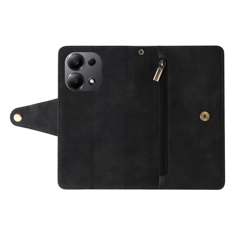 For Xiaomi Redmi Note 13 Pro 4G / Poco M6 Pro 4G Case Leather Wallet Phone Cover Rivet Decor - Black