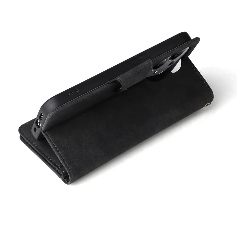 For Xiaomi Redmi Note 13 Pro 4G / Poco M6 Pro 4G Case Leather Wallet Phone Cover Rivet Decor - Black
