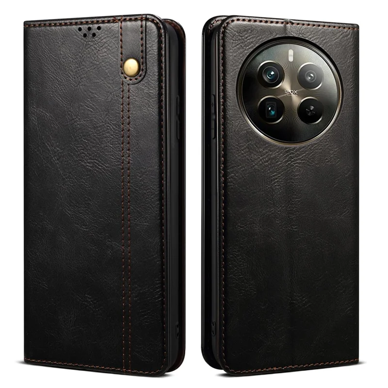 Pour Realme 12 Pro 5G / 12 Pro+ 5G Étui Texture à Cheval Folio Crazy Horse Debout Couverture Téléphone - Noir