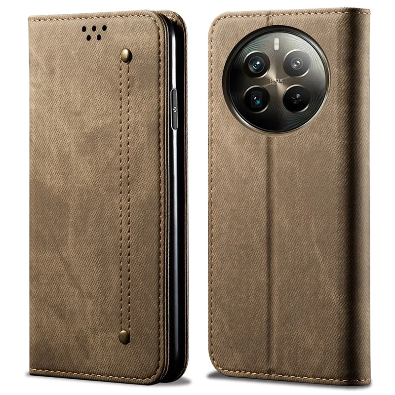 Per Realme 12 Pro 5G / 12 Pro+ 5G Custodia in pelle Jeans Trama Cellulare Cover - Kaki