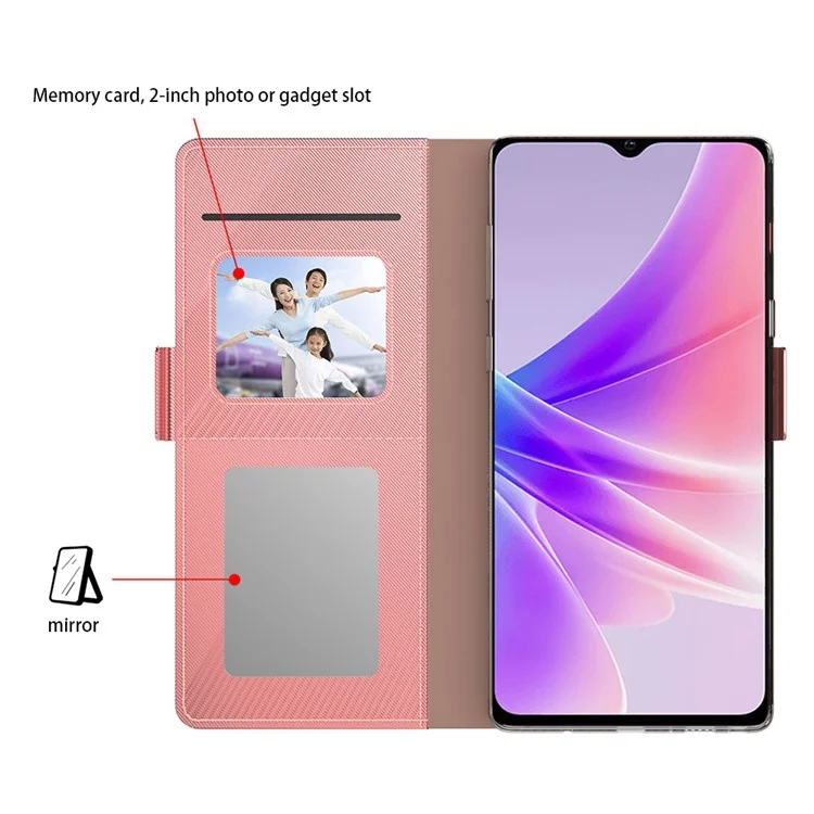 For Realme C67 4G Leather Case with Mirror PU+TPU Leather Stand Case Phone Cover with Card Holder - Rose Gold