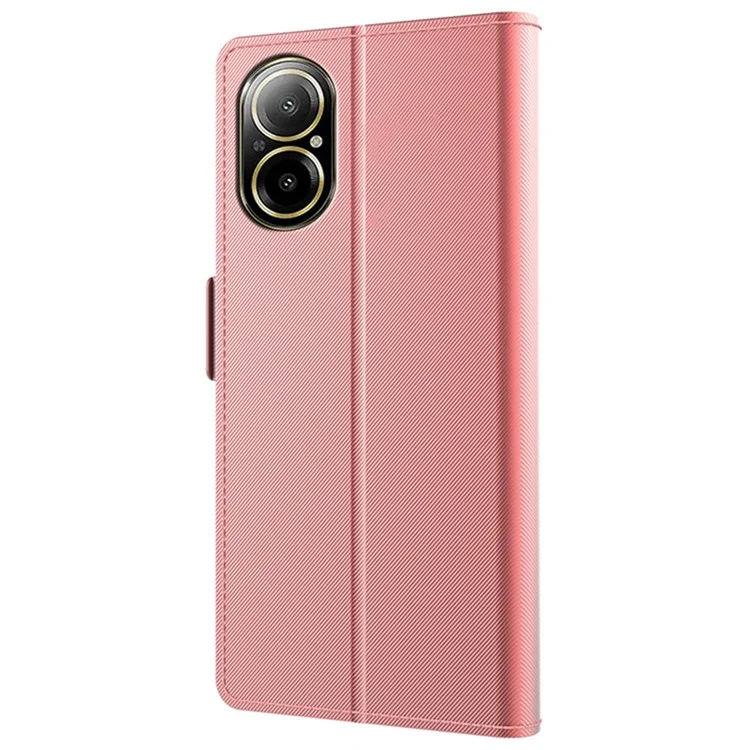 For Realme C67 4G Leather Case with Mirror PU+TPU Leather Stand Case Phone Cover with Card Holder - Rose Gold