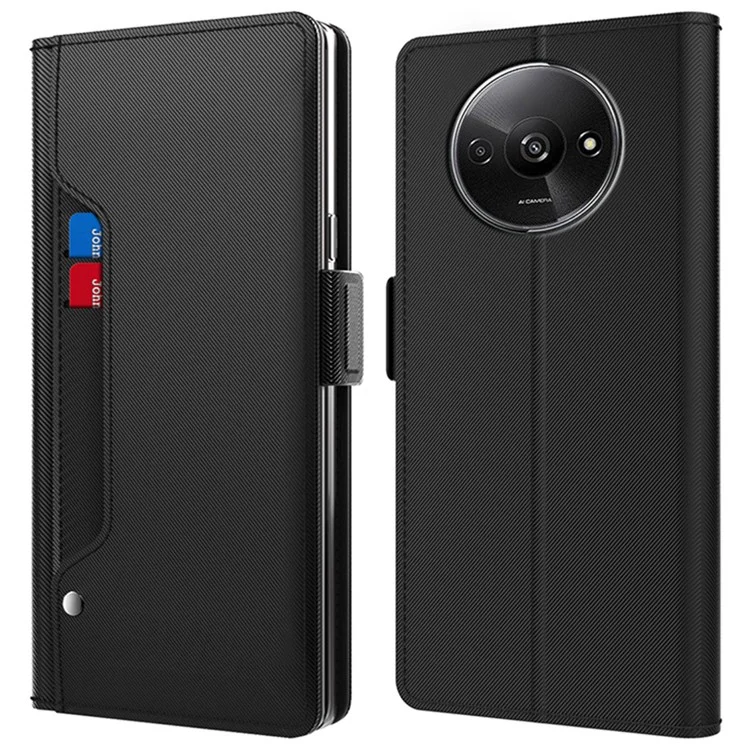 Para Xiaomi Redmi A3 / Poco C61 4G Funda de Cuero de Pu+TPU Tapa Flip Diseño de Espejo Soporte para Tarjetas Funda de Teléfono - Negro