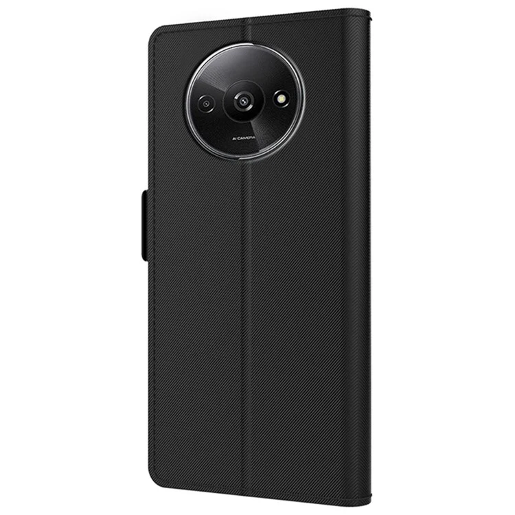 Para Xiaomi Redmi A3 / Poco C61 4G Funda de Cuero de Pu+TPU Tapa Flip Diseño de Espejo Soporte para Tarjetas Funda de Teléfono - Negro