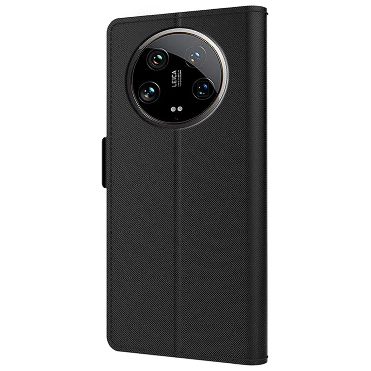 Кожаный чехол для телефона Xiaomi 14 Ultra с магнитной крышкой и зеркалом, PU+TPU, чехол-бумажник с подставкой - черный