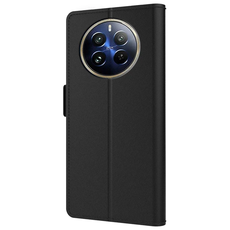 For Realme 12 Pro 5G / 12 Pro+ 5G Case PU+TPU Leather Phone Cover Wallet Card Holder with Mirror - Black