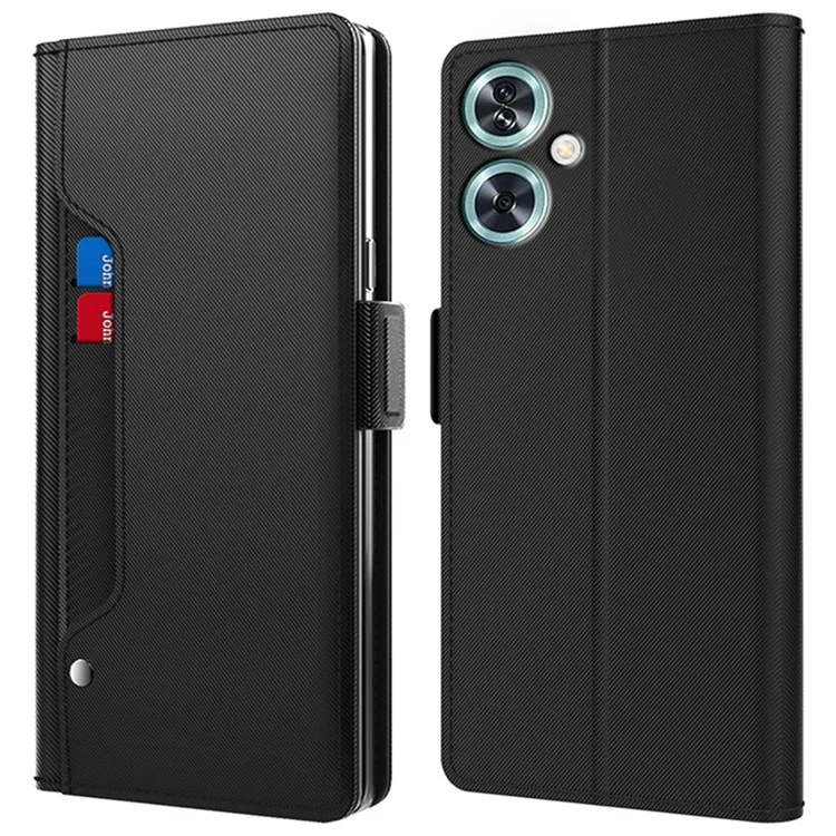 Para OnePlus N20 SE 5G Cubierta de Cubierta Con Cáscara Con Soporte de Tarjeta de Cuero Mirror PU+TPU - Negro