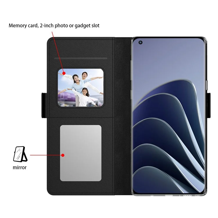 Para OnePlus N20 SE 5G Cubierta de Cubierta Con Cáscara Con Soporte de Tarjeta de Cuero Mirror PU+TPU - Negro