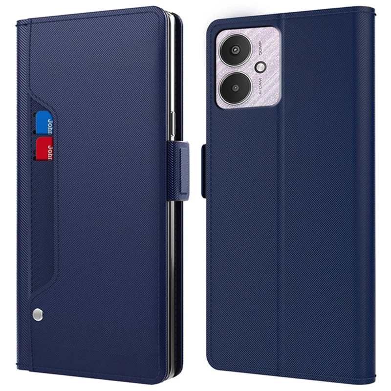 For Xiaomi Redmi 13C 5G / 13R 5G / Poco M6 5G Case Stand PU Leather Phone Cover with Mirror - Blue