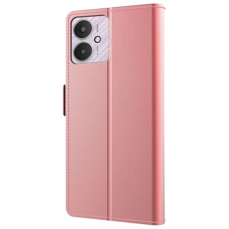 Para Xiaomi Redmi 13C 5G / 13R 5G / Poco M6 5G Capa Stand Capa de Telefone em Couro PU com Espelho - Dourado Rosa