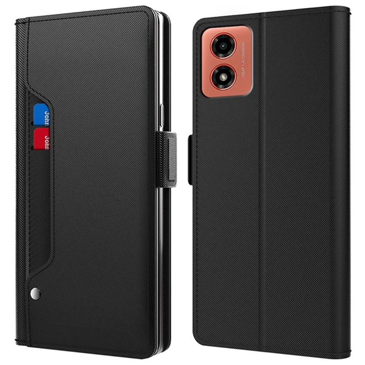 Для Motorola Moto E14 4G / G04 4G / G04s 4G / G24 4G Кожаный чехол Противоударный Flip Phone Cover с зеркалом - черный