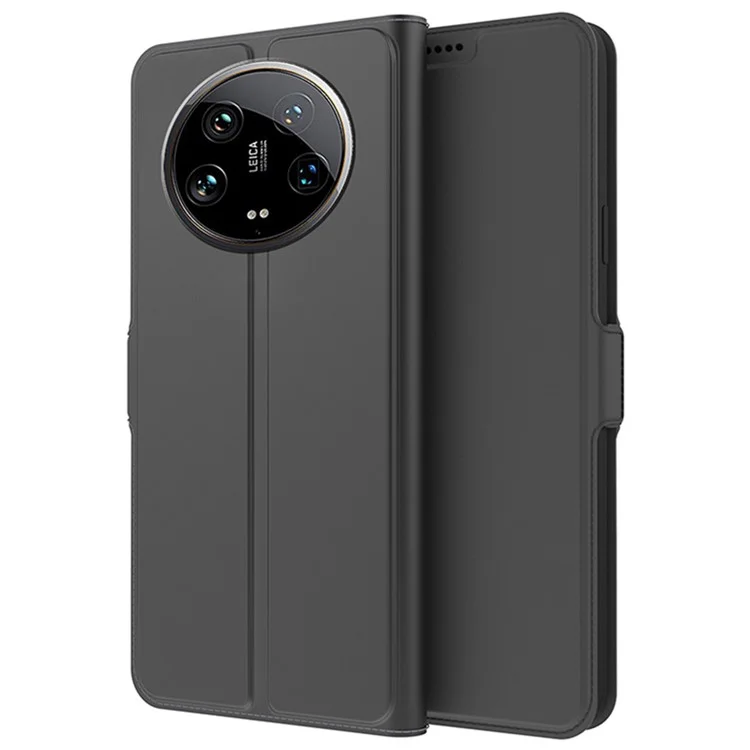 Pour Xiaomi 14 Ultra Case TPU Inner Shell Card Holder Leather Stand Phone Cover - Black