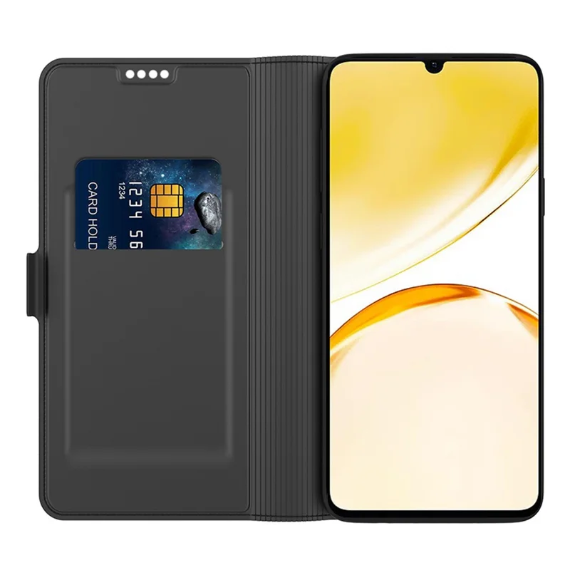 For Realme 12 4G / 12+ 5G Case Card Holder Folding Stand PU Leather Phone Cover - Black