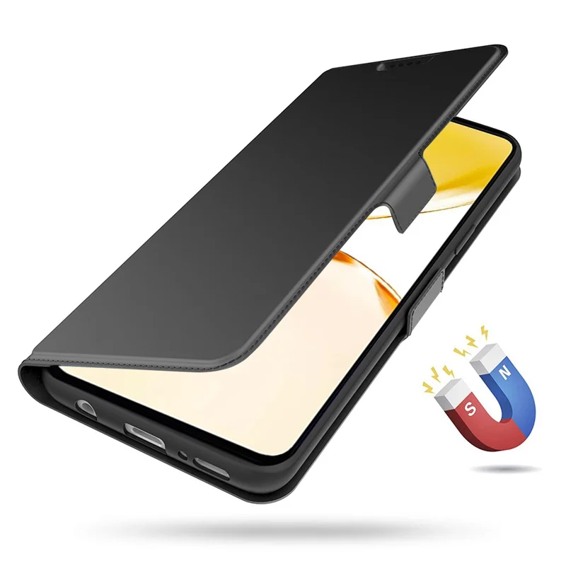 For Realme 12 4G / 12+ 5G Case Card Holder Folding Stand PU Leather Phone Cover - Black