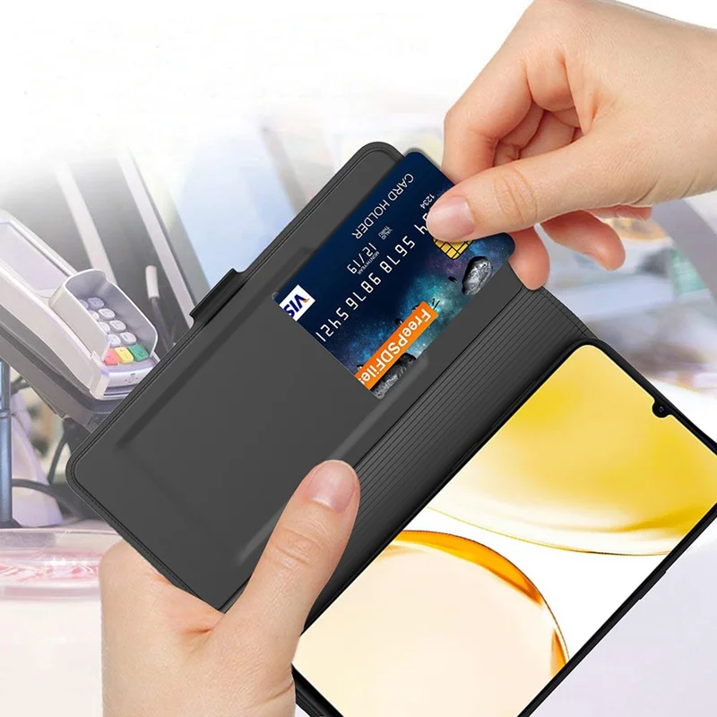 For Realme 12 4G / 12+ 5G Case Card Holder Folding Stand PU Leather Phone Cover - Black