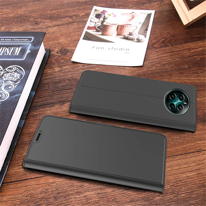 For Realme 12 4G / 12+ 5G Case Card Holder Folding Stand PU Leather Phone Cover - Black