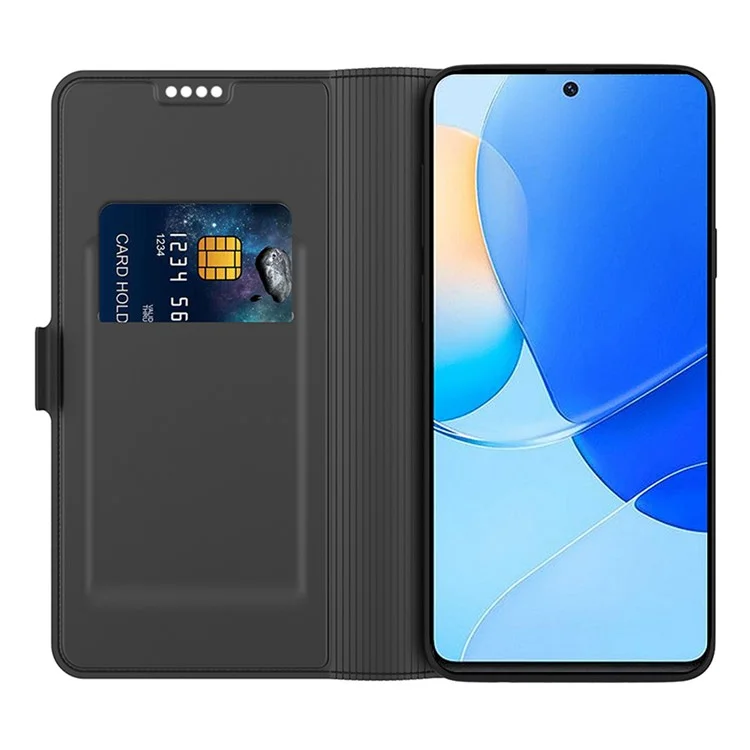 Для Huawei nova Y72 4G / Enjoy 70 Чехол для карты с держателем для просмотра Чехол из ПУ-кожи - Черный