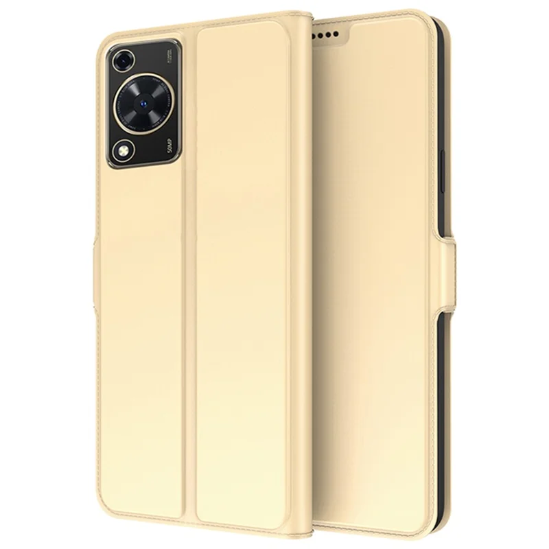 For Huawei nova Y72 4G / Enjoy 70 Case Card Holder Viewing Stand PU Leather Phone Cover - Gold