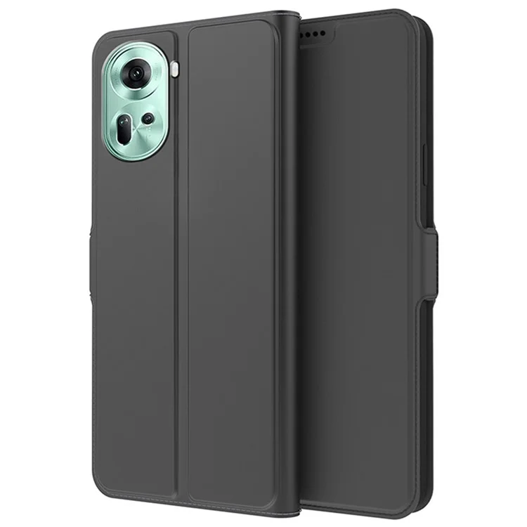 For Oppo Reno11 5G (Global) Case Card Holder Folio Flip PU Leather Phone Cover - Black