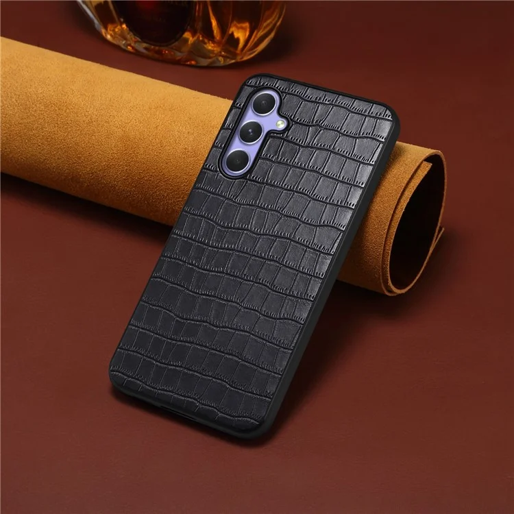For Samsung Galaxy A54 5G Cases Crocodile Textured Leather+PC+TPU Phone Cover - Black