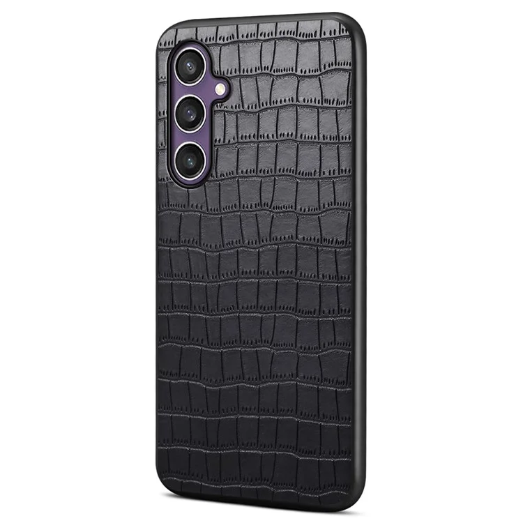 For Samsung Galaxy S23 FE Cases Crocodile Textured Leather+PC+TPU Slim Phone Cover - Black