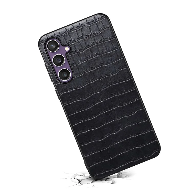 For Samsung Galaxy S23 FE Cases Crocodile Textured Leather+PC+TPU Slim Phone Cover - Black