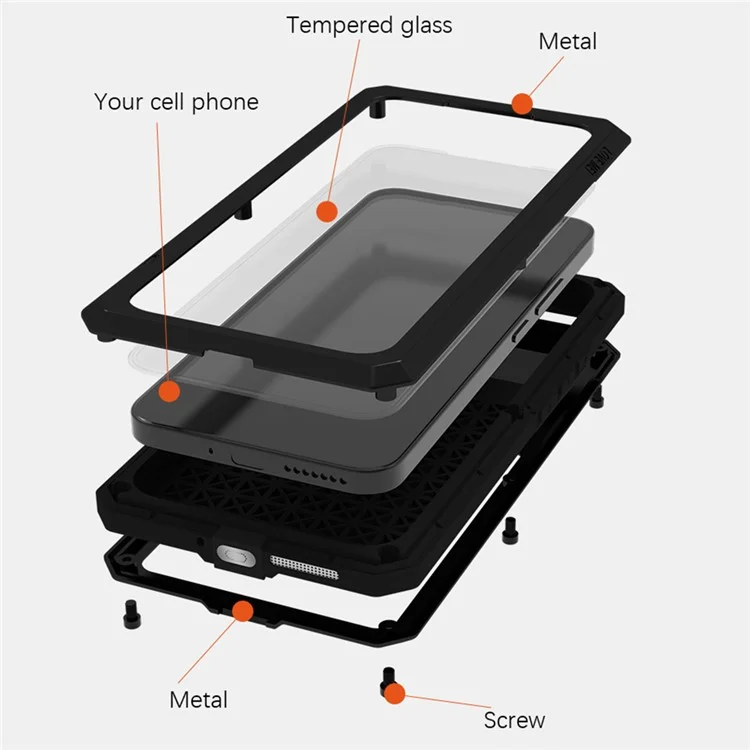 LOVE MEI For Xiaomi 14 Rugged Case Tempered Glass Film Metal+Silicone Phone Cover - White