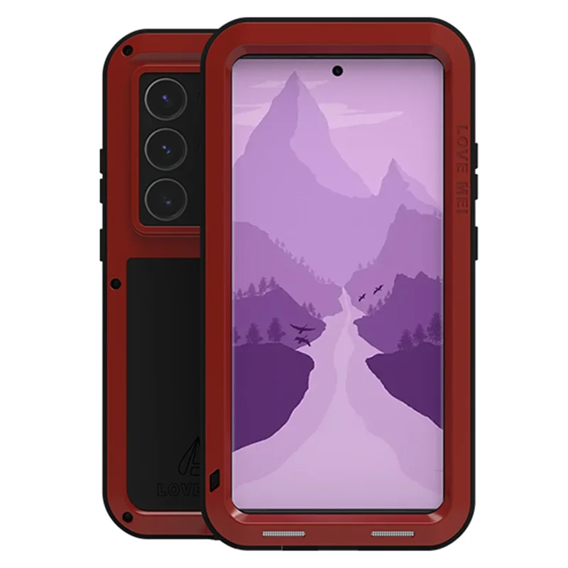 LOVE MEI For Samsung Galaxy S24 Ultra Case Metal+Silicone Phone Cover (without Tempered Glass) - Red
