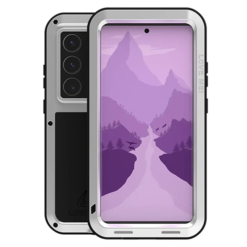 LOVE MEI For Samsung Galaxy S24 Ultra Case Metal+Silicone Phone Cover (without Tempered Glass) - Silver