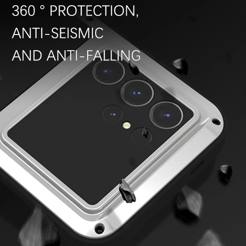 LOVE MEI For Samsung Galaxy S24 Ultra Case Metal+Silicone Phone Cover (without Tempered Glass) - White