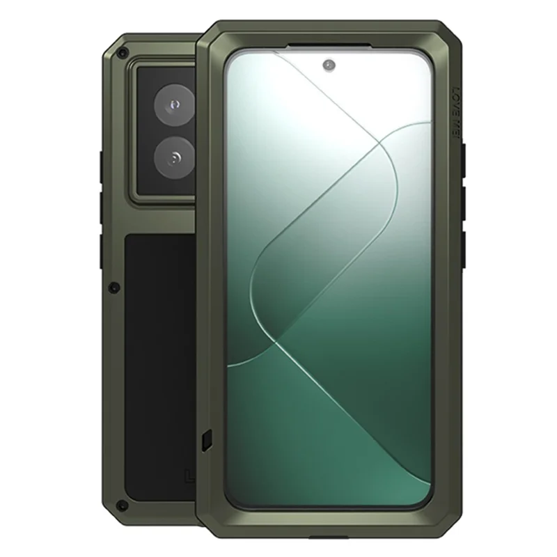 LOVE MEI For Xiaomi 14 Pro Case with Tempered Glass Film Metal+Silicone Rugged Phone Cover - Green