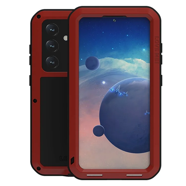 LOVE MEI Para Samsung Galaxy S24 Funda Carcasa de Metal+Silicona con Película de Vidrio Templado - Rojo