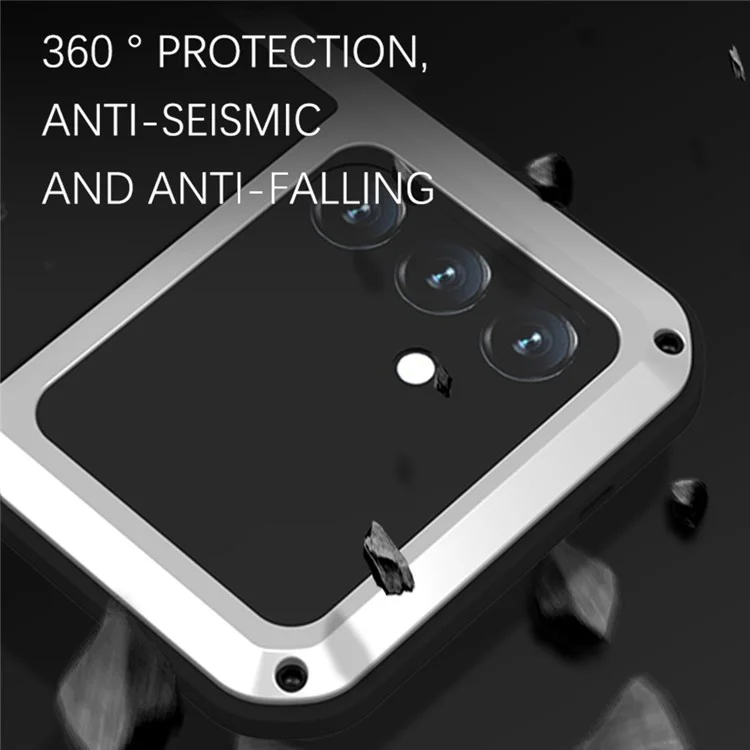 LOVE MEI Para Samsung Galaxy S24 Funda Carcasa de Metal+Silicona con Película de Vidrio Templado - Rojo