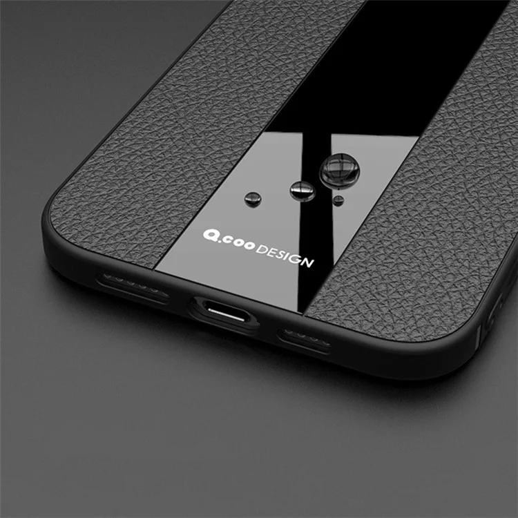 Q.COO For iPhone 14 Plus Slim Phone Cover PU Leather+TPU+Acrylic Phone Case Textured Design Shell - Black
