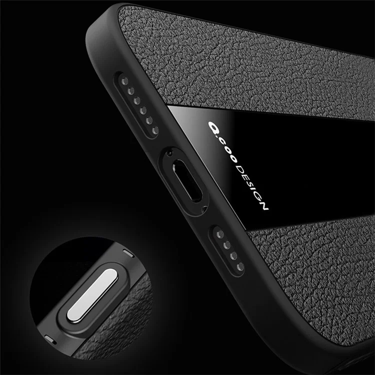 Q.COO For iPhone 14 Plus Slim Phone Cover PU Leather+TPU+Acrylic Phone Case Textured Design Shell - Black