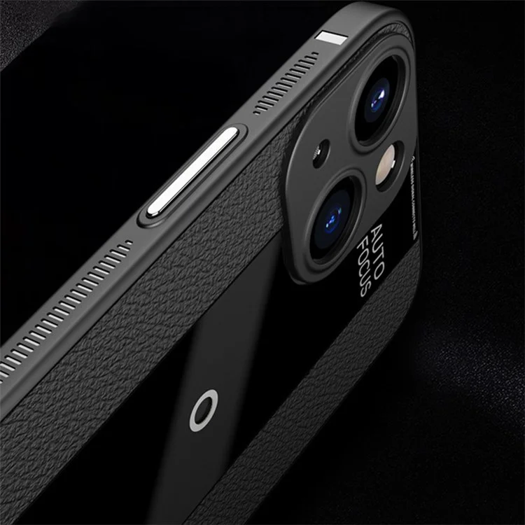 Q.COO For iPhone 14 Plus Slim Phone Cover PU Leather+TPU+Acrylic Phone Case Textured Design Shell - Black